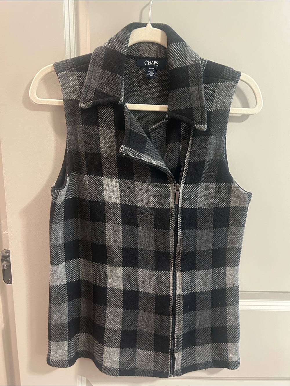 Chaps Black and Gray Plaid Zip-Front Vest